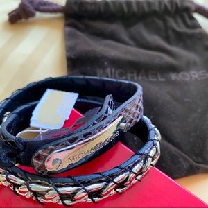 NWT! Michael Kors choker necklace, snake leather and metal, adjustable length.